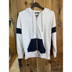 J.Crew Women's M Colorblock Full Zip Hoodie Cotton Light Pink Blue Logo